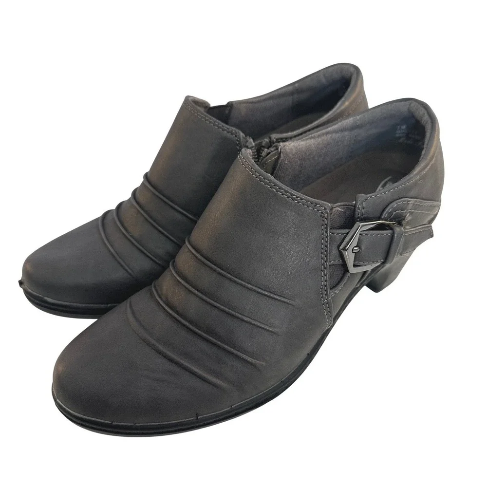 Easy Street Women's Gray Pleated Buckle Comfort Wave Ankle Booties Size 7M
